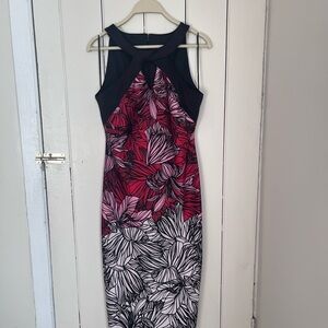 Floral Print Sleeveless Dress - Black and Pink